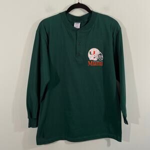 College Ware Women's Green Embroidered University of Miami Henley Top Size XL